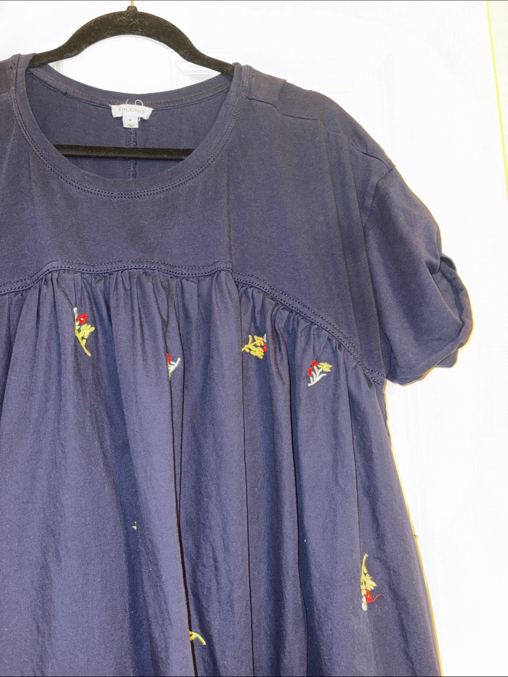 Pilcro Navy Blue Midi Dress with Small Multicolor Floral Embroidery - Picture 6 of 12